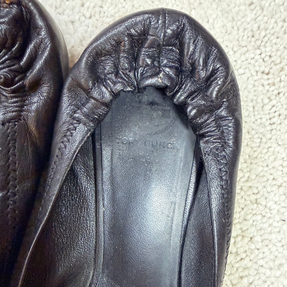 Tory Burch Black Flats with Gold Emblem - Picture 6 of 11